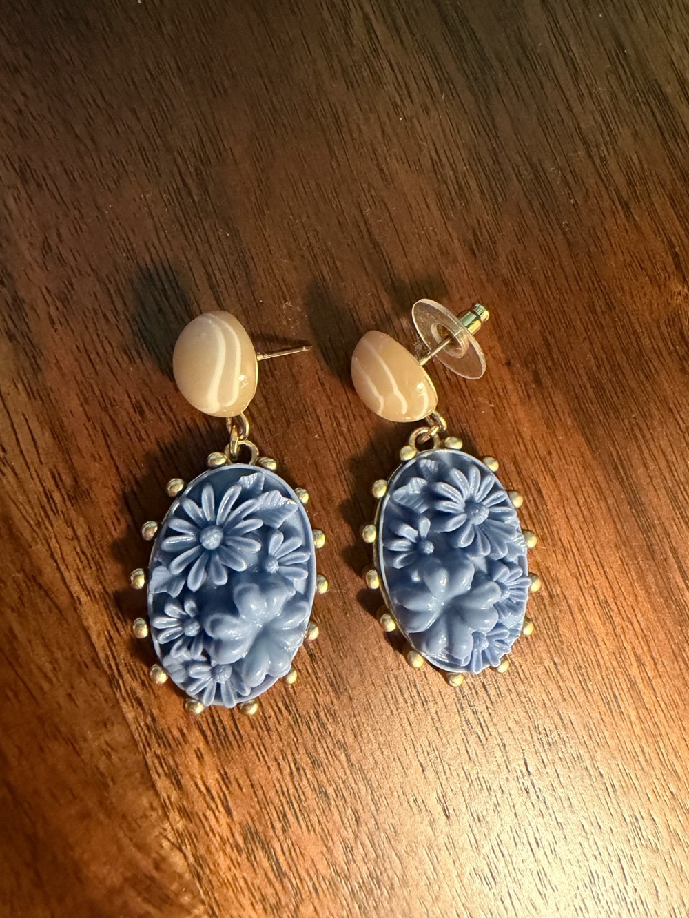 Blue Floral Cameo Drop Earrings - Brand